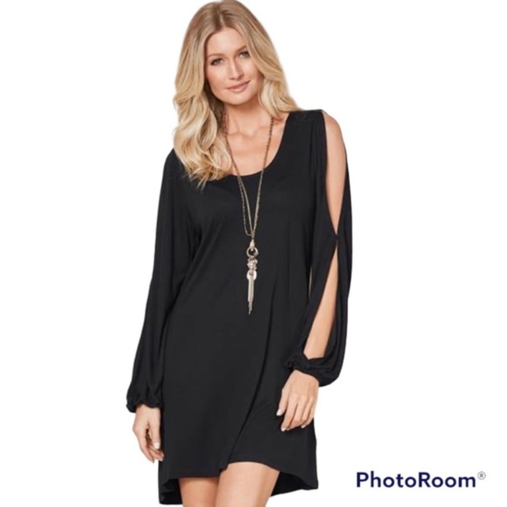 Lascana Black Split Sleeve Knit Mini Dress XS Cocktail LBD